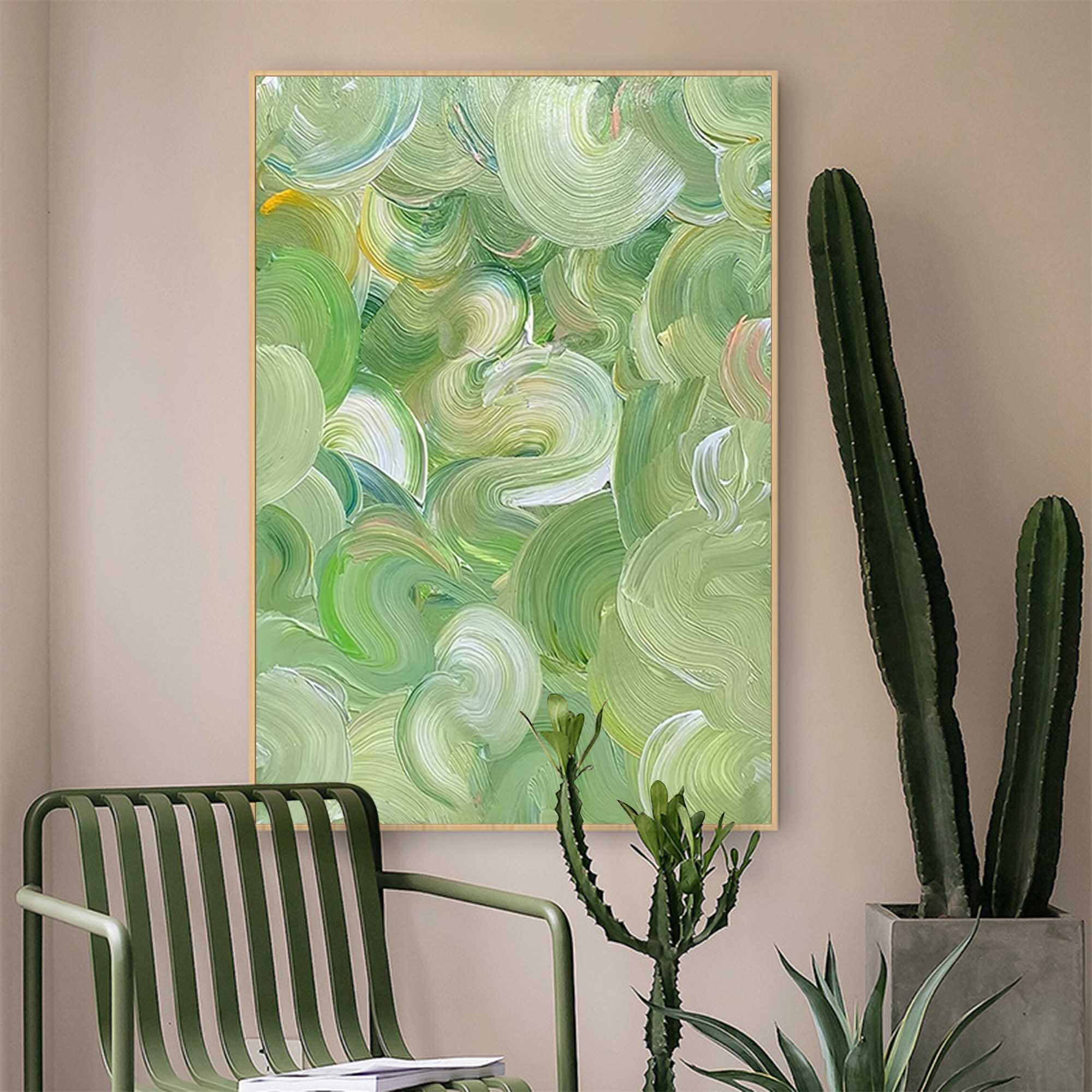 Green Abstract Oil Painting Canvas Large Original Acrylic Painting Living Room Modern Wall Art