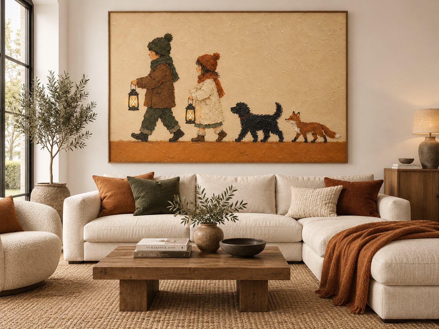 Warm Cozy Wall Art For Living Room Kids Bedroom Original Painting With Pets
