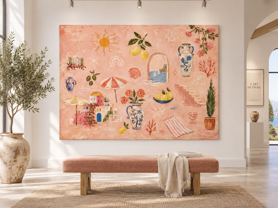 Modern Abstract Pink Orange Painting Romantic Summer Vibe Art