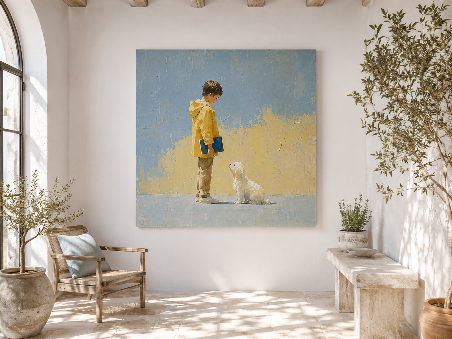 Realistic Modern Figurative Oil Painting Of Child And Animal With Textured Brushwork Original