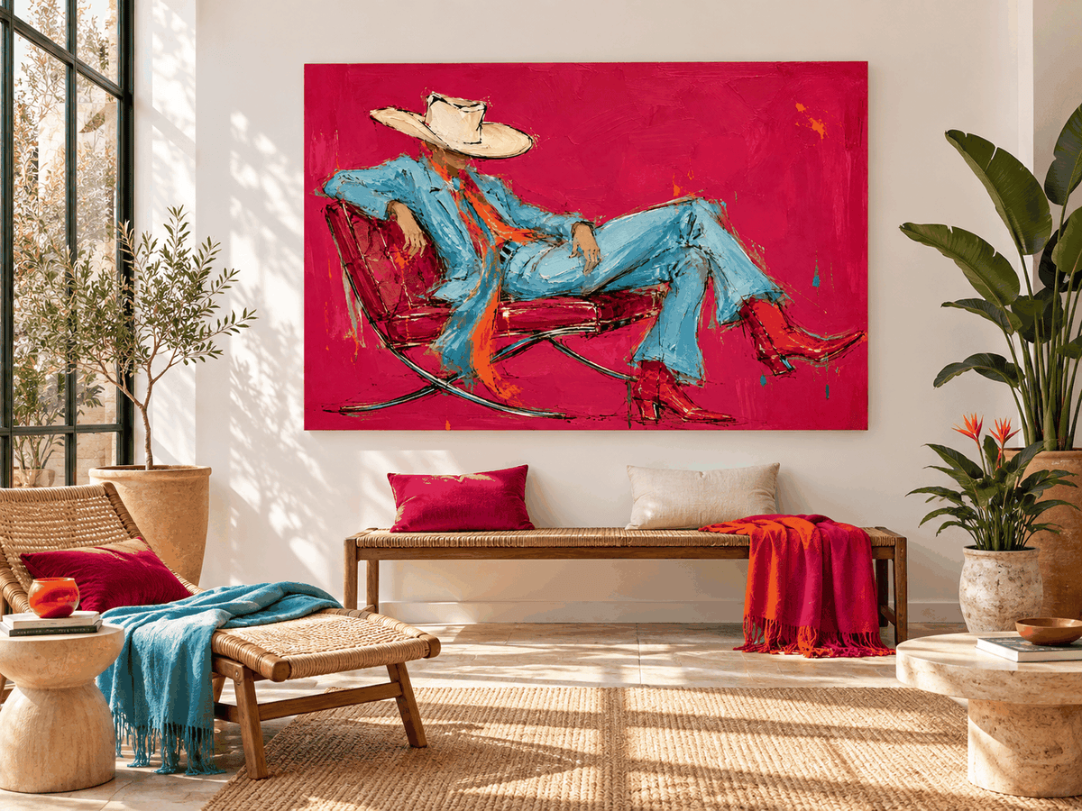 Bold Textured Abstract Figure Painting With Retro Vintage Modern Style