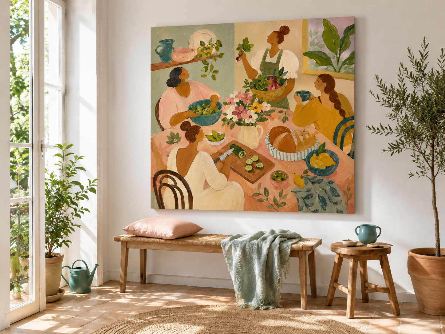 Art Deco Dining Room Wall Art Colorful Women Gathering Canvas Painting