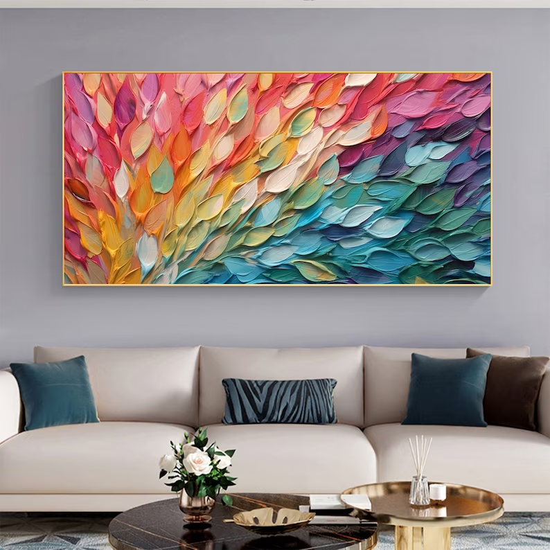 Original Texture Oil Painting On Canvas Large Bright Colorful Acrylic Painting Modern Abstract Living Room Wall Art