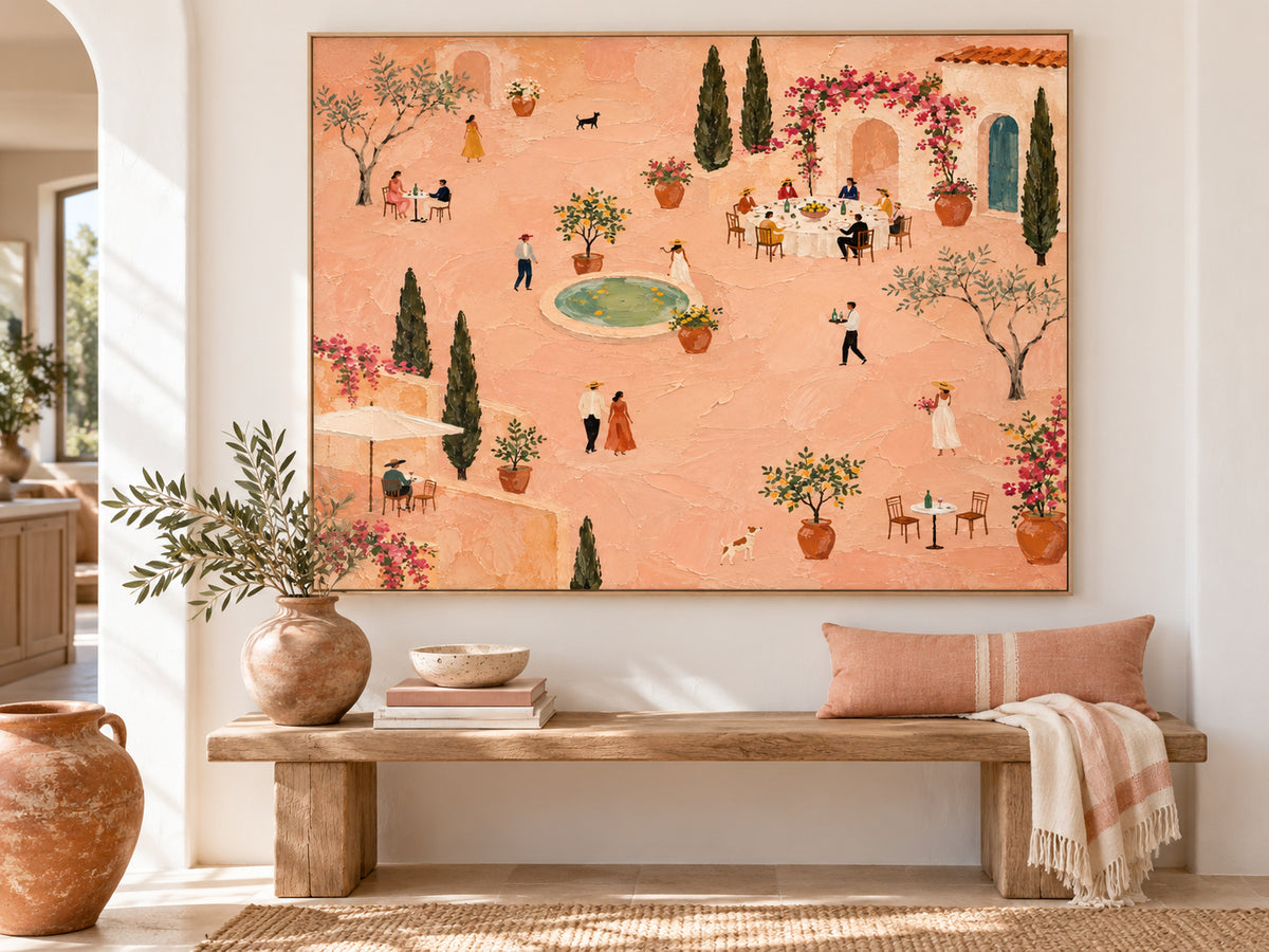 Romantic Vintage Tuscan Villa Painting Textured Minimalist Decor