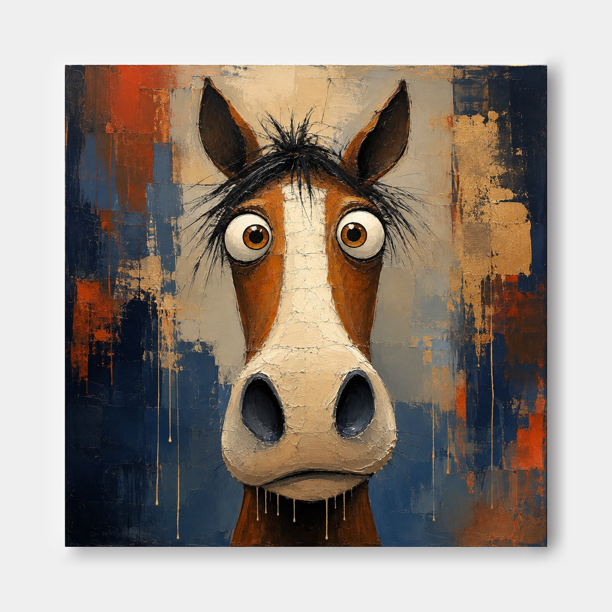 Abstract Pop Art Horse Painting With Textured Orange And Blue Tones