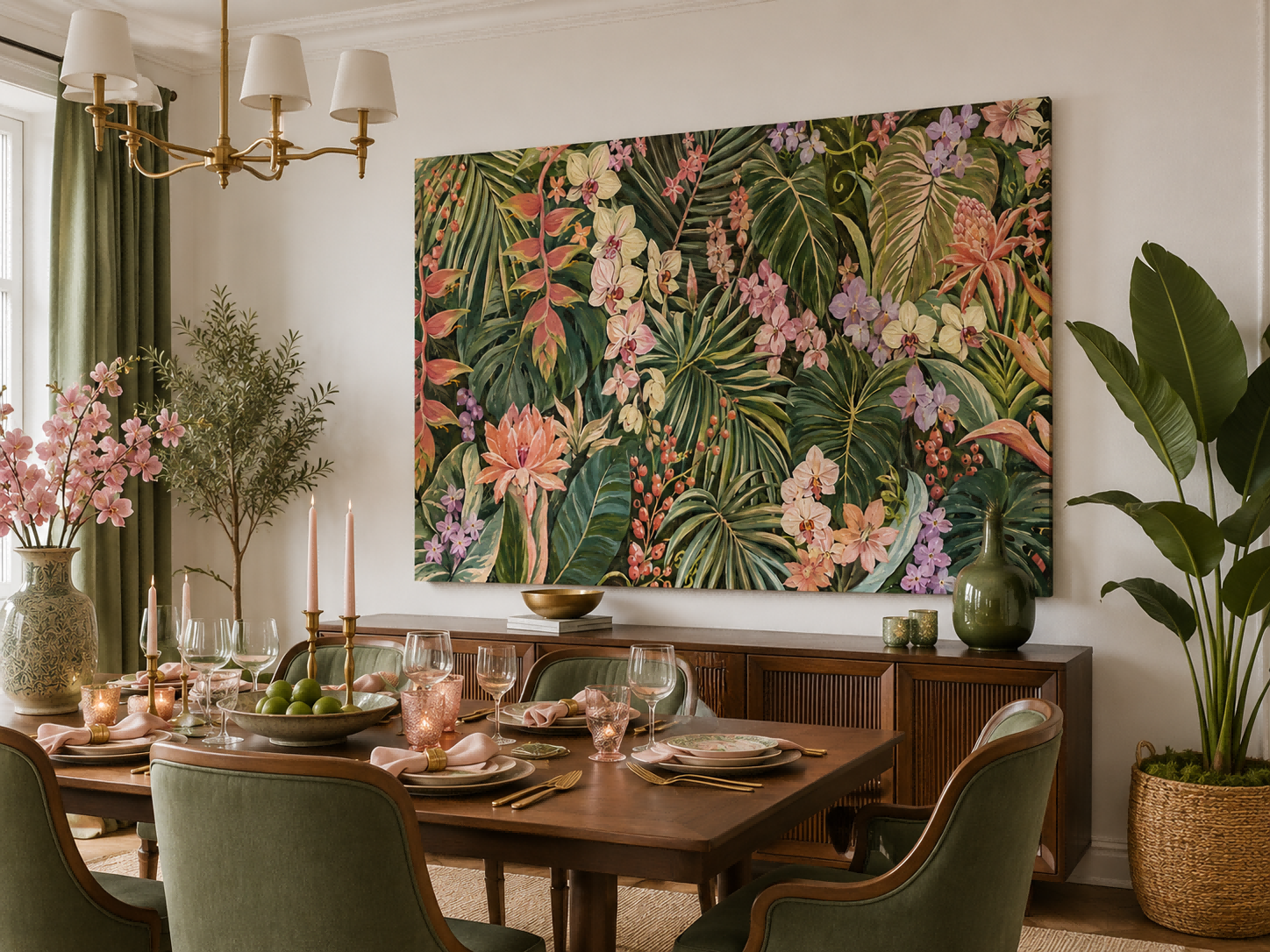 Exotic Botanical Illustration Canvas Art With Textured Brushstrokes For Home