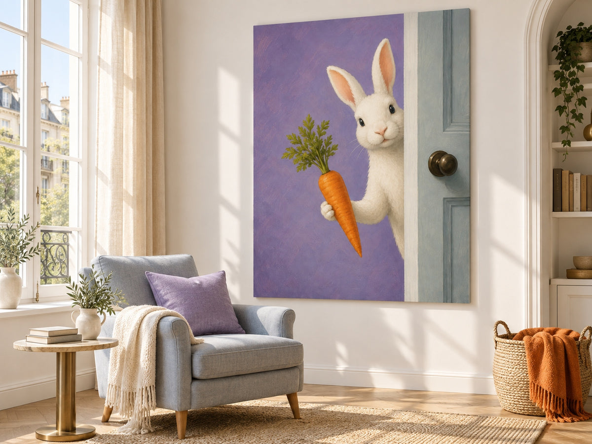 Hand-Painted Rabbit With Carrot Canvas Art For Kids Room