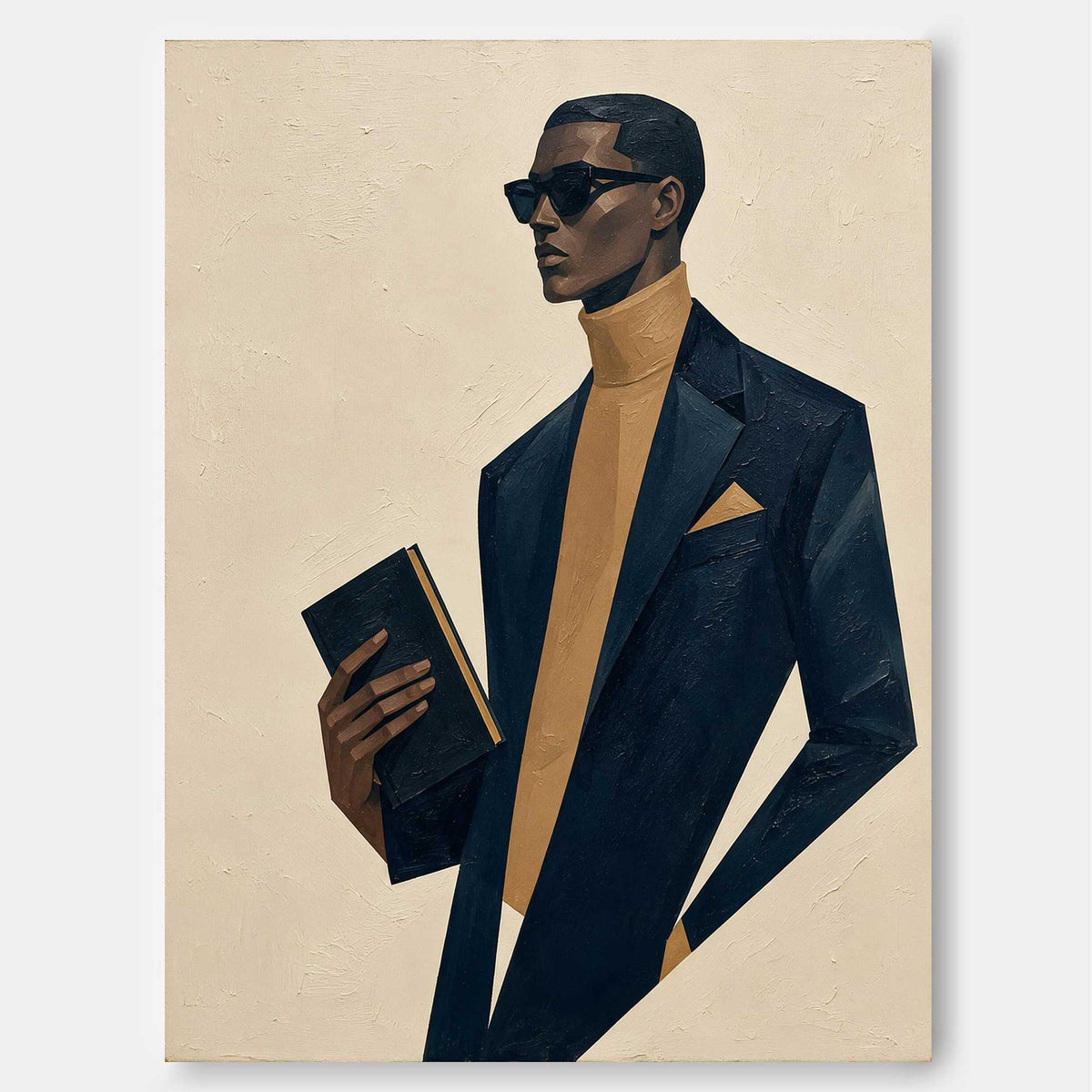 Vintage Geometric Abstract Art Of A Man In Suit And Sunglasses