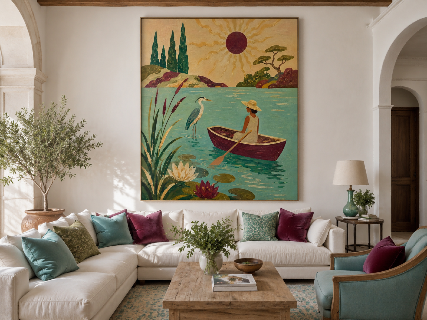 Art Deco Inspired Fantasy Painting Of Nature And Serenity In Warm Earth Tones