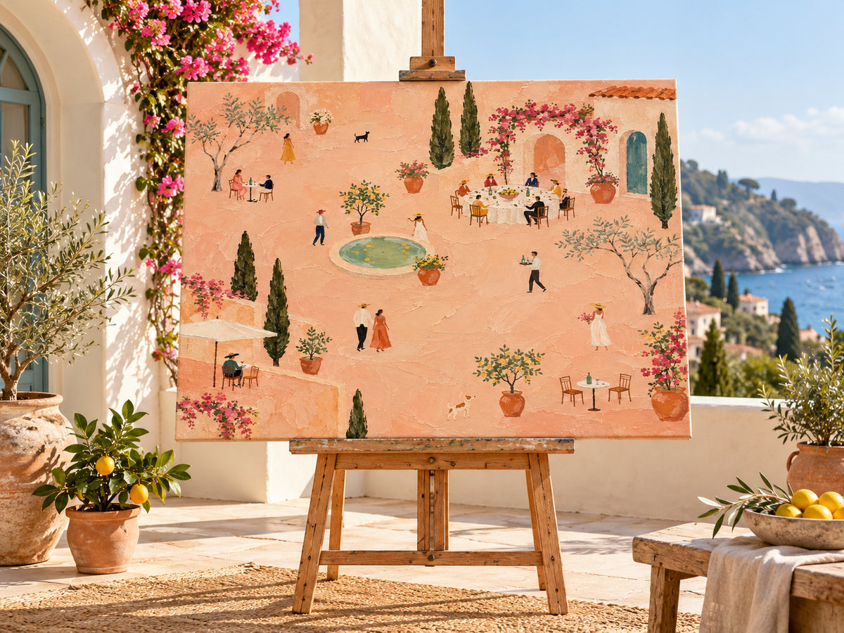 Romantic Vintage Tuscan Villa Painting Textured Minimalist Decor
