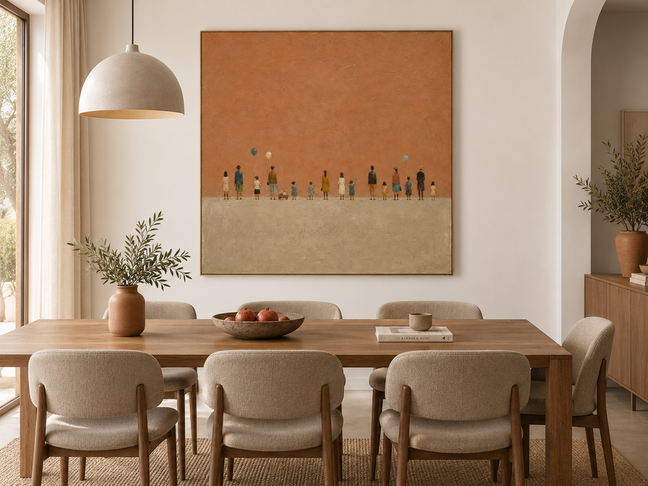 Hand-Painted Minimalist People Art On Textured Brown Canvas