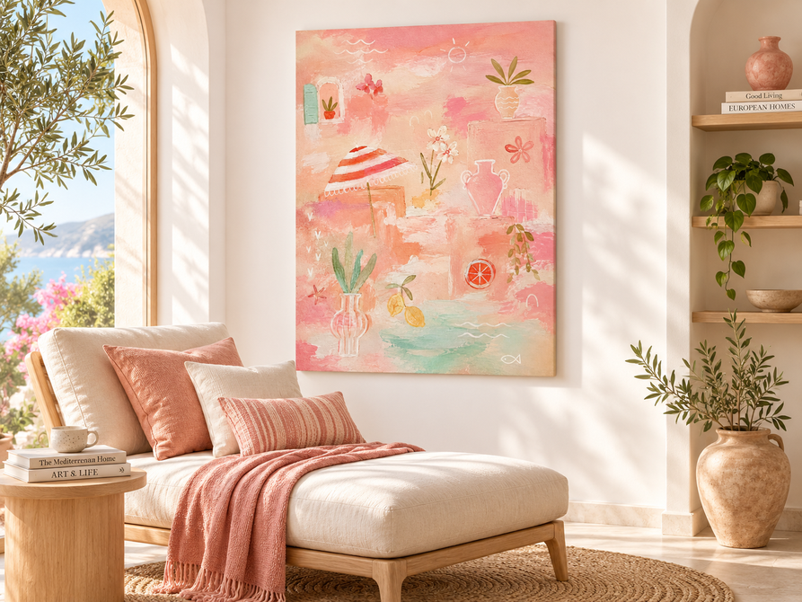 Modern Abstract Textured Art In Soft Pink Tones Original Canvas