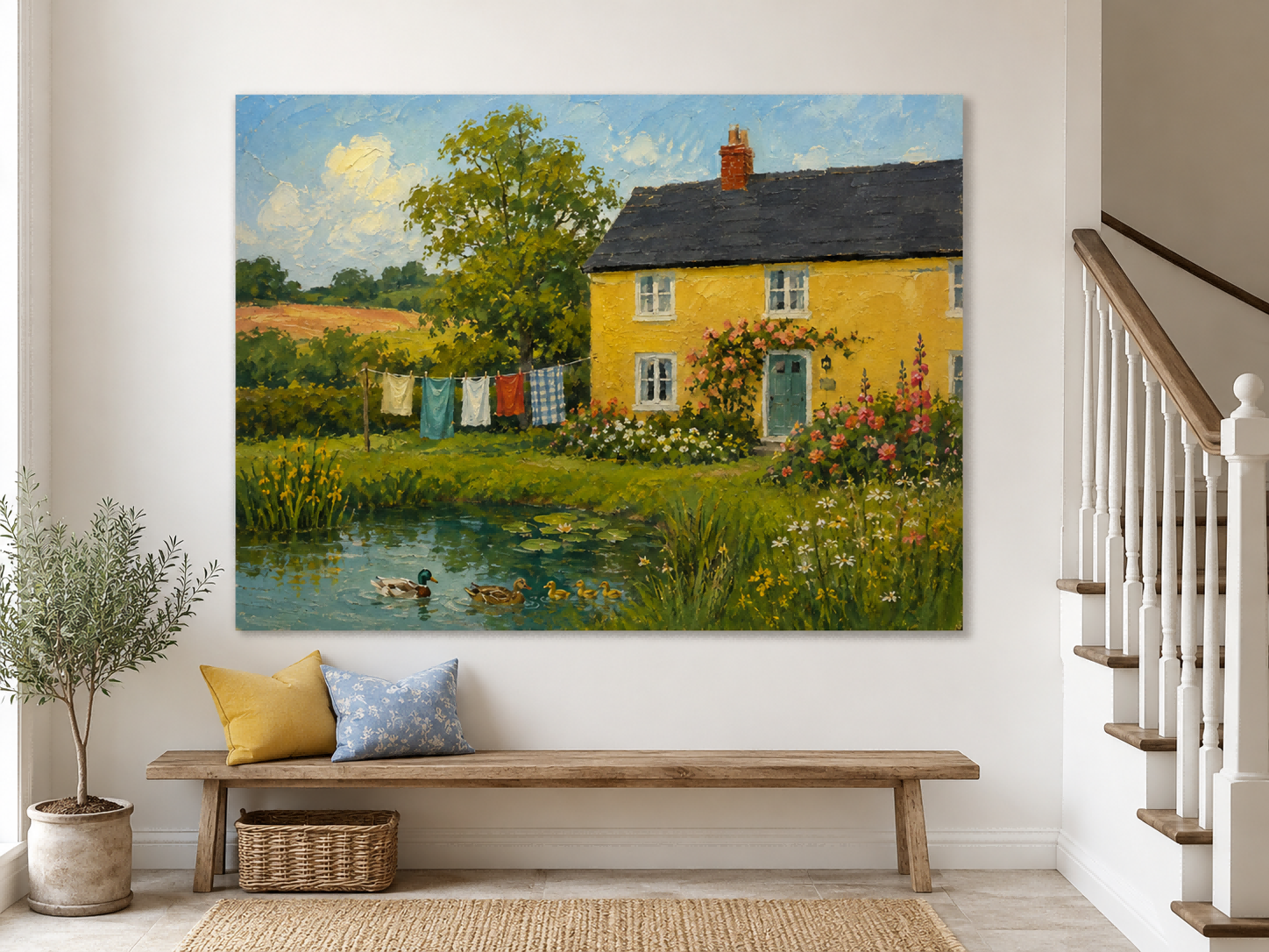Bright Impressionist Style Oil Painting Of Rural Life And Nature