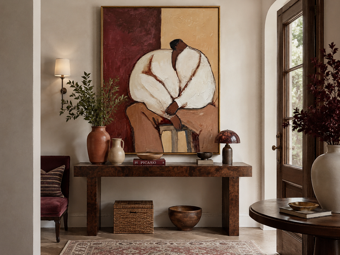 Minimalist People Painting With Vintage Style For Modern Living Room Decor