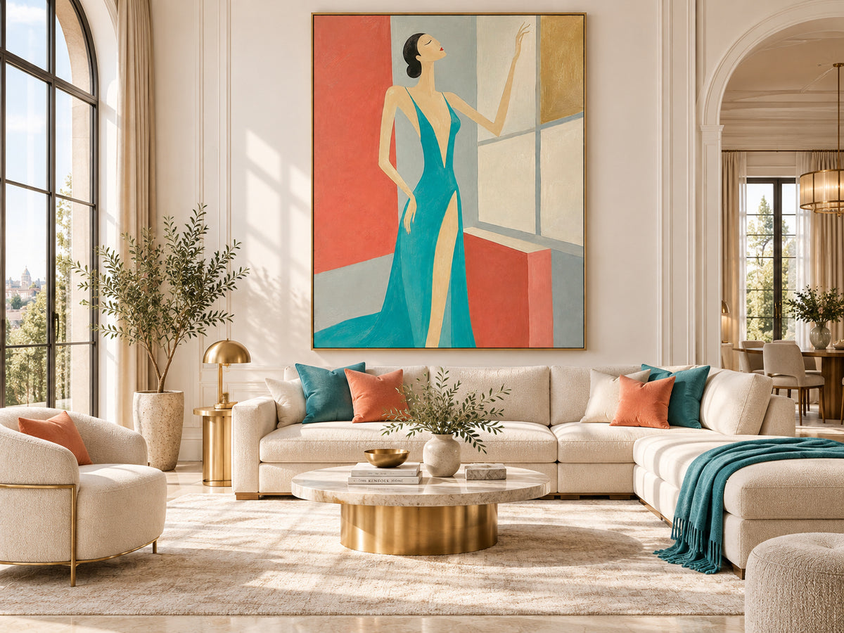 Elegant Woman In Blue Gown Modern Hand-Painted Canvas Art For Fashion Lovers