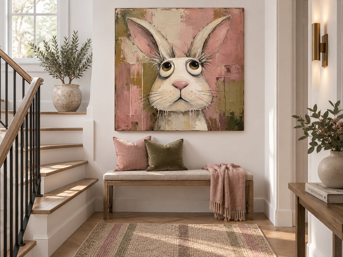 Abstract Pop Art Rabbit Painting Textured Modern Humor Wall Decor