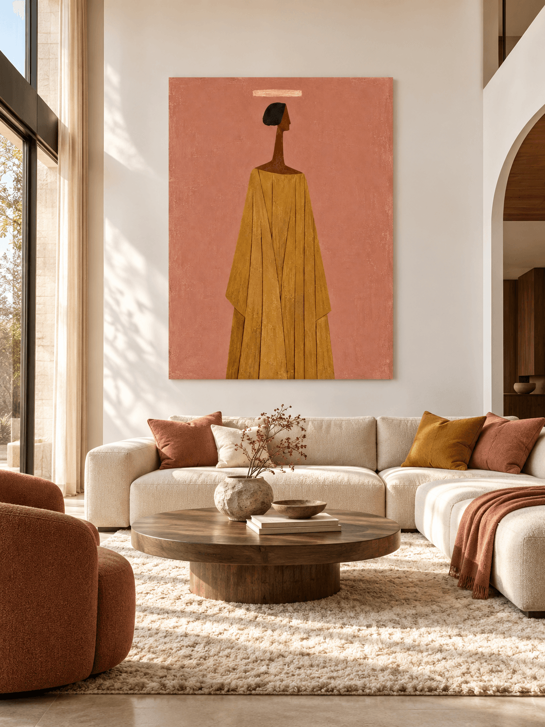 Minimalist Geometric Abstract Painting With Wabi-Sabi Aesthetic Appeal