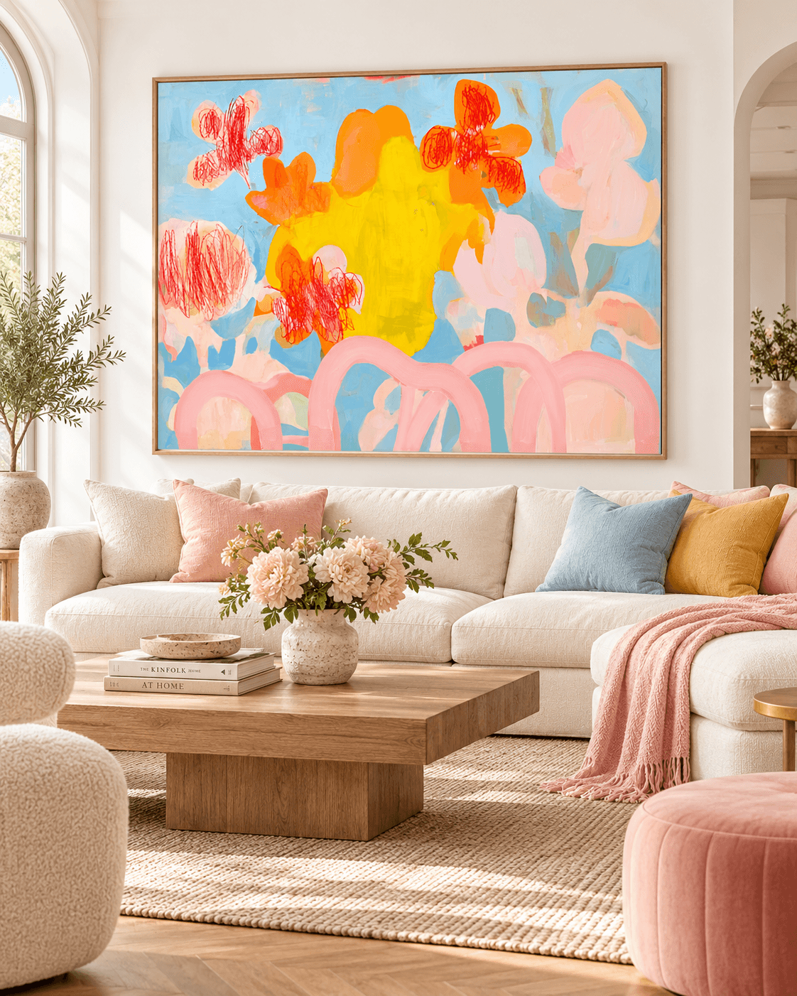 Scandinavian Abstract Oil Painting With Healing Pastel Tones And Expressive Texture