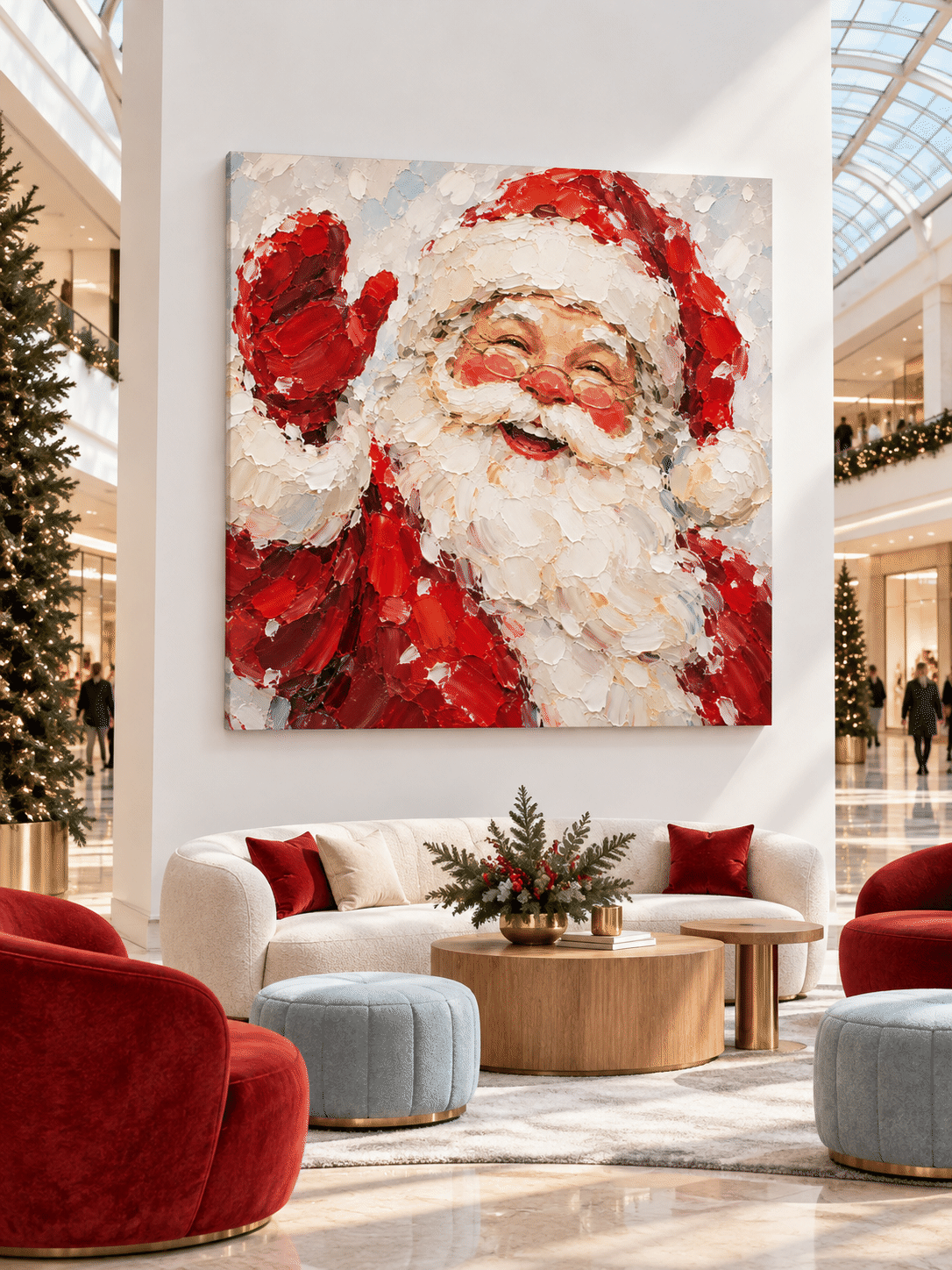 Hand-Painted Santa Claus Portrait With Red Hat And Glasses Canvas Art