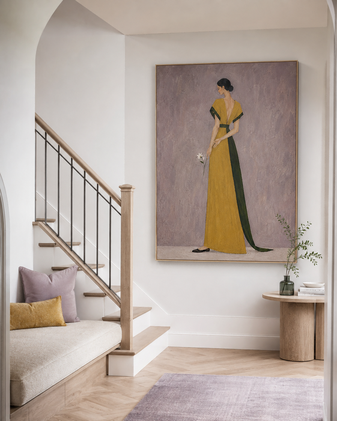 Modern Living Room Wall Art Elegant Lady In Yellow Gown