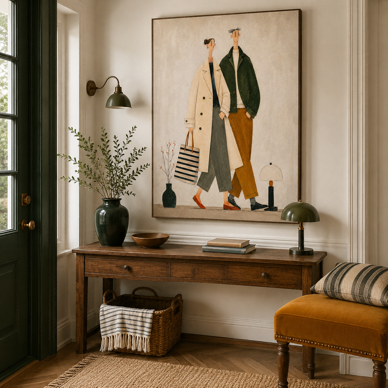 Retro Vintage Style ArtModern Fashion Couple Oil Painting For Chic Living Room Wall Decor Art