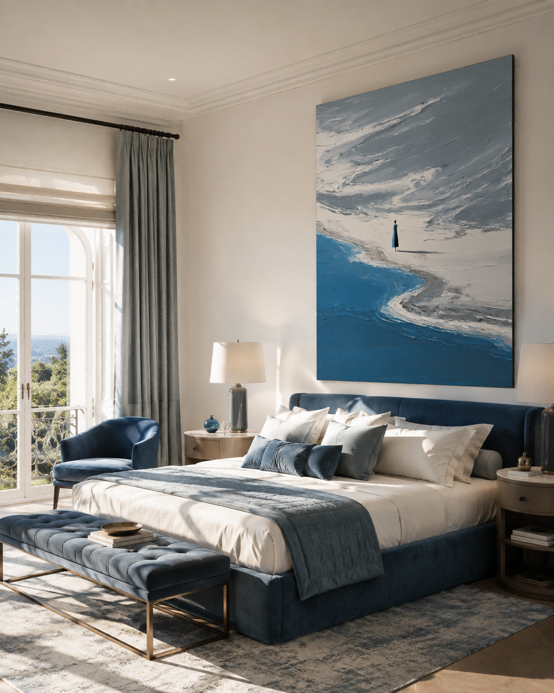 Modern Abstract Seascape Oil Painting With Figure For Living Room Decor