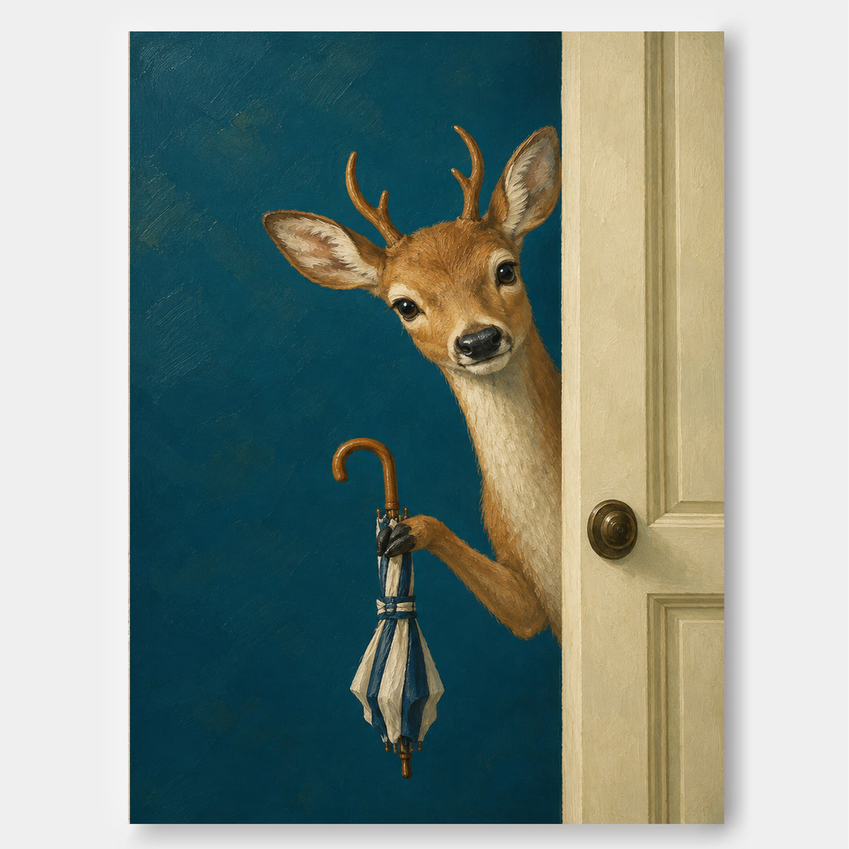 Modern Fantasy Deer Painting Teal Background Handmade Canvas Art