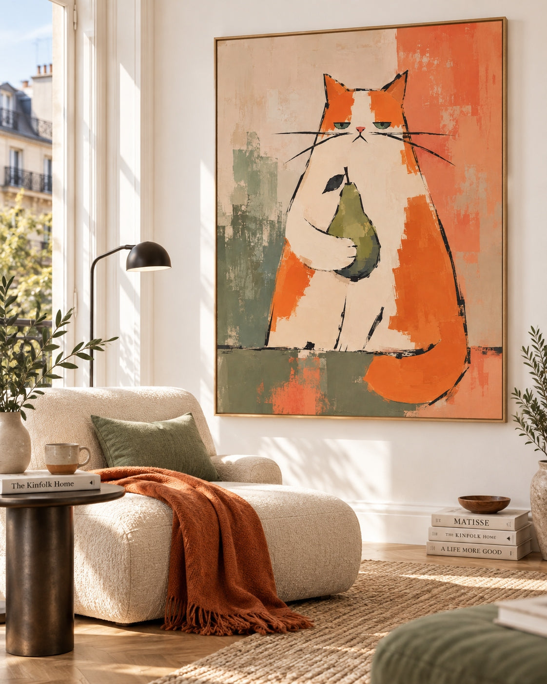 Minimalist Retro Cat Portrait Warm Tone Abstract Hand-Painted Art