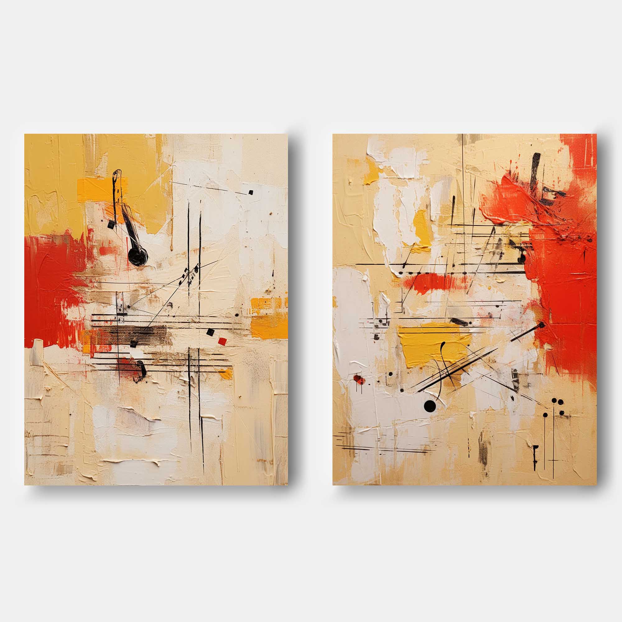 Set of 2 Large Original Music Note Graffiti Acrylic Painting Vibrant Yellow Abstract Graffiti Oil Painting Modern Wall Art Living Room Decor