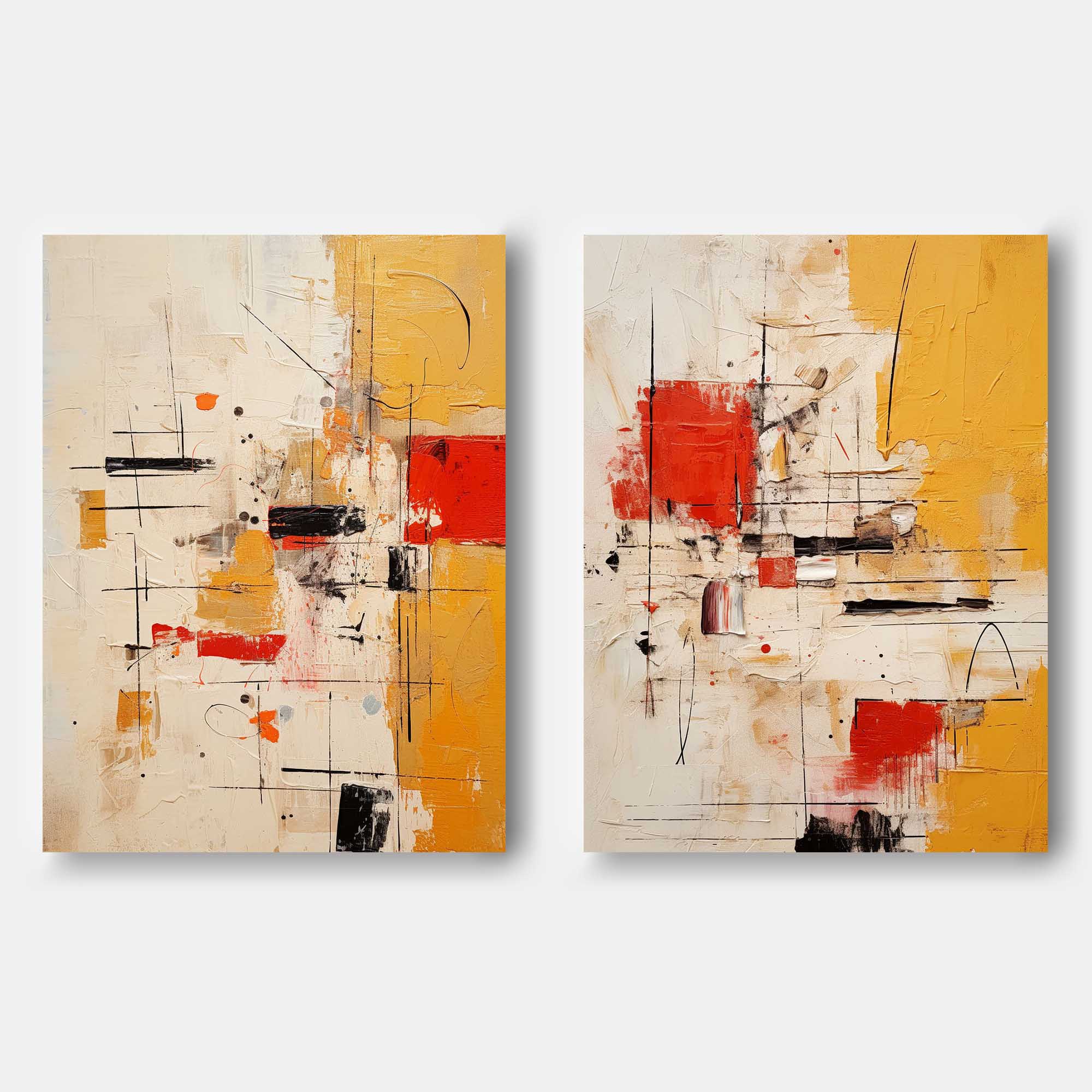 Set of 2  Large Original Acrylic Painting vibrant Yellow Abstract Graffiti Oil Painting Modern Wall Art Living Room Decor