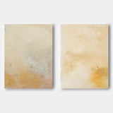 Set of 2 Yellow Minimalist Abstract Oil Paintings Contemporary Canvas Wall Art For Living Room