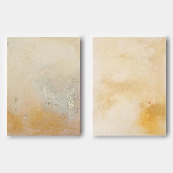 Set of 2 Yellow Minimalist Abstract Oil Paintings Contemporary Canvas Wall Art For Living Room