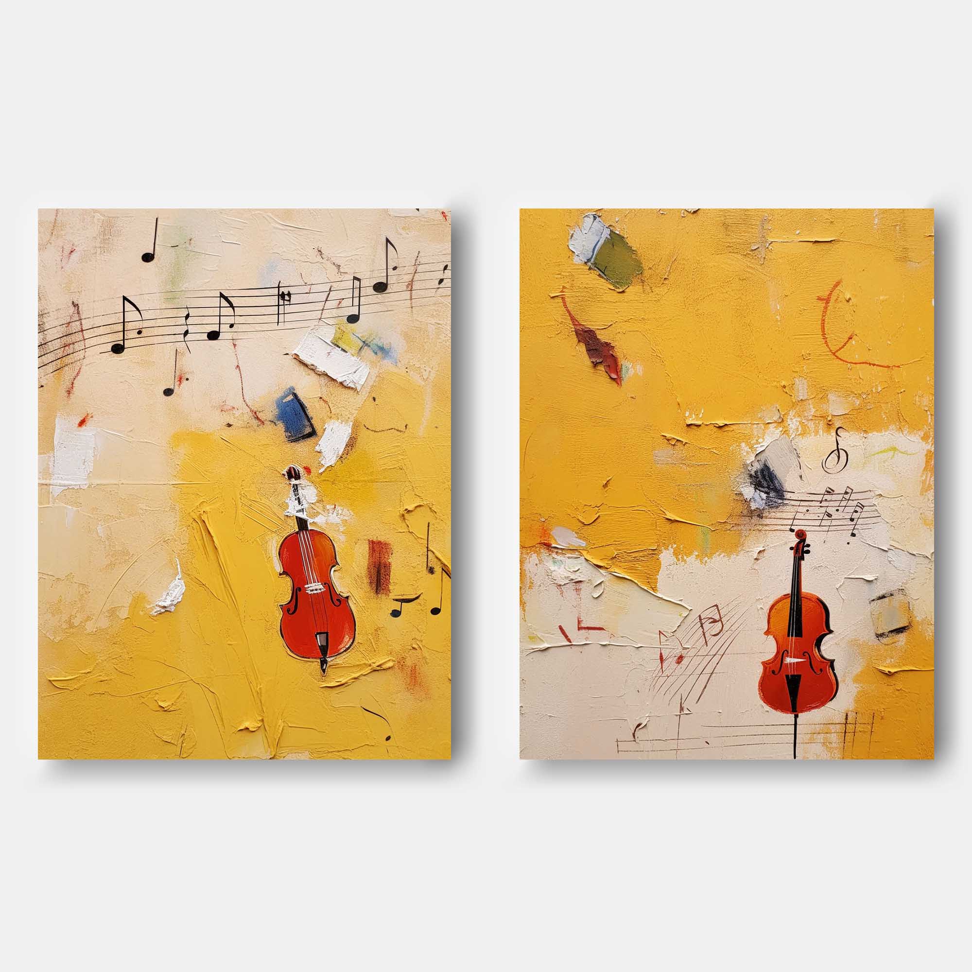 Set of 2 Bright Yellow Abstract Graffiti Oil Painting Modern Wall Art Large Original Acrylic Painting Living Room Decor