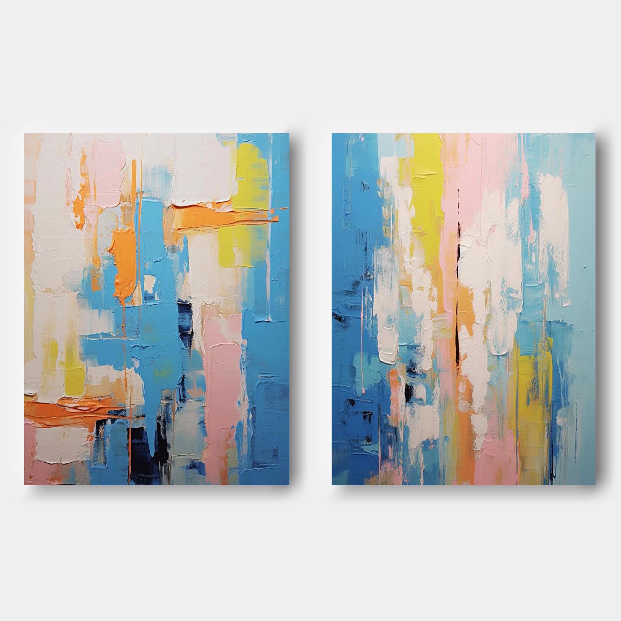 Set of 2 Color Large Abstract Oil Painting Modern Wall Art Original Texture Oil Painting Living Room Decor