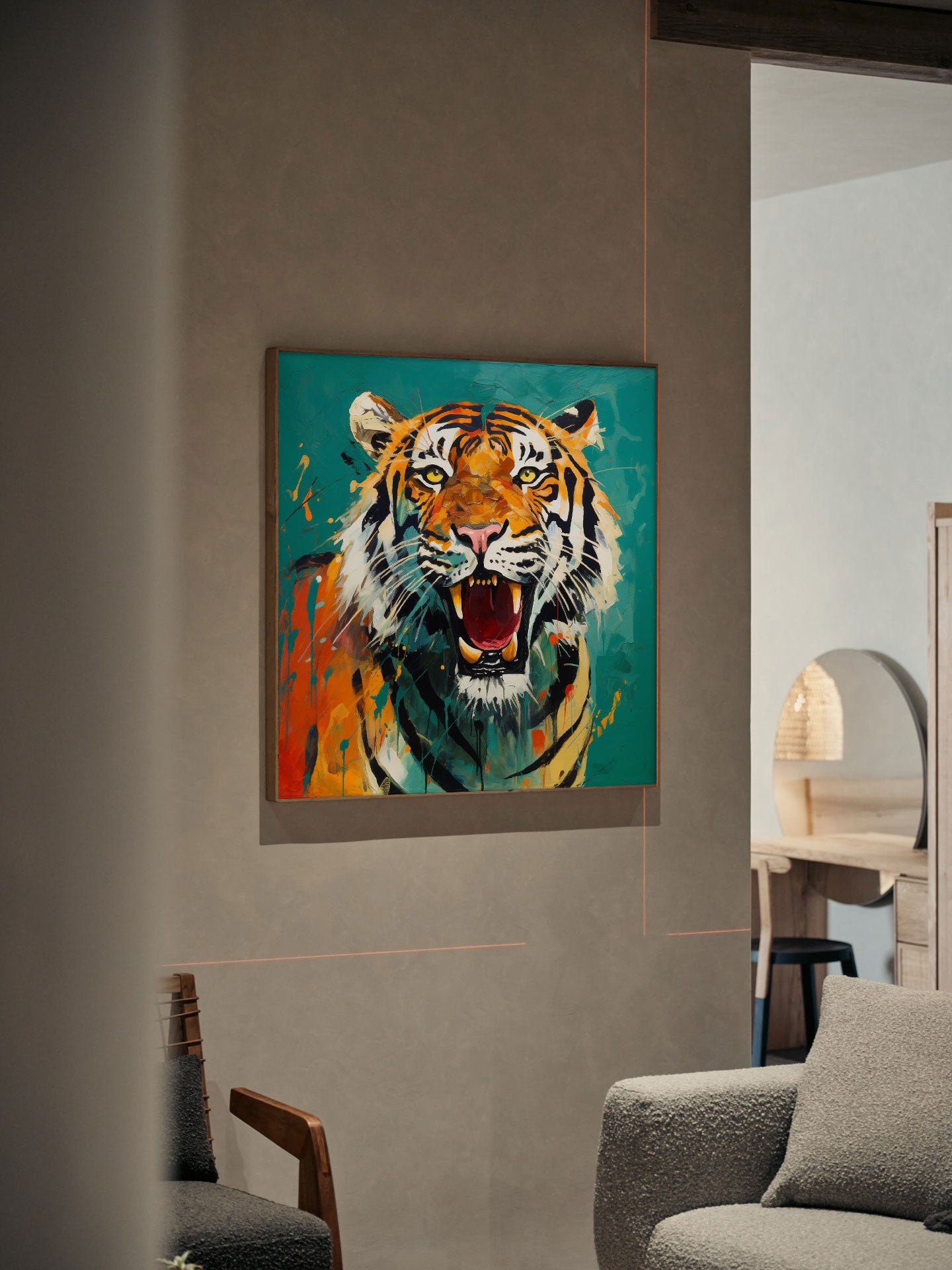 Modern Green Background Abstract Tiger Canvas Oil Painting Original Tiger Canvas Wall Art Large Animal Artwork Living Room Office