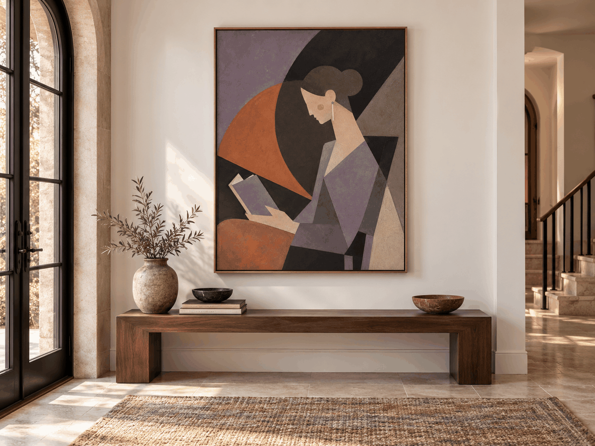 Abstract Cubist Style Painting Of A Woman In Quiet Contemplation Original Art