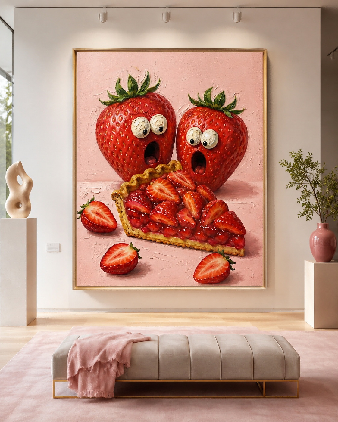 Funny Red And Pink Fruit Art Canvas Print For Playful Home Decoration