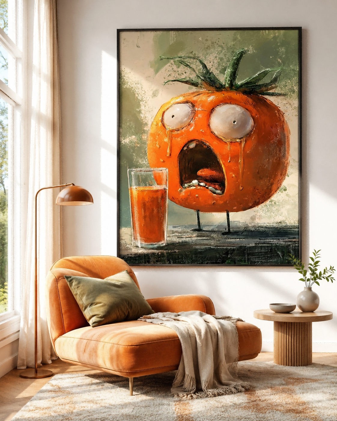 Hand Painted Oil And Acrylic Canvas Art Of A Screaming Tomato With Rich Textured Details