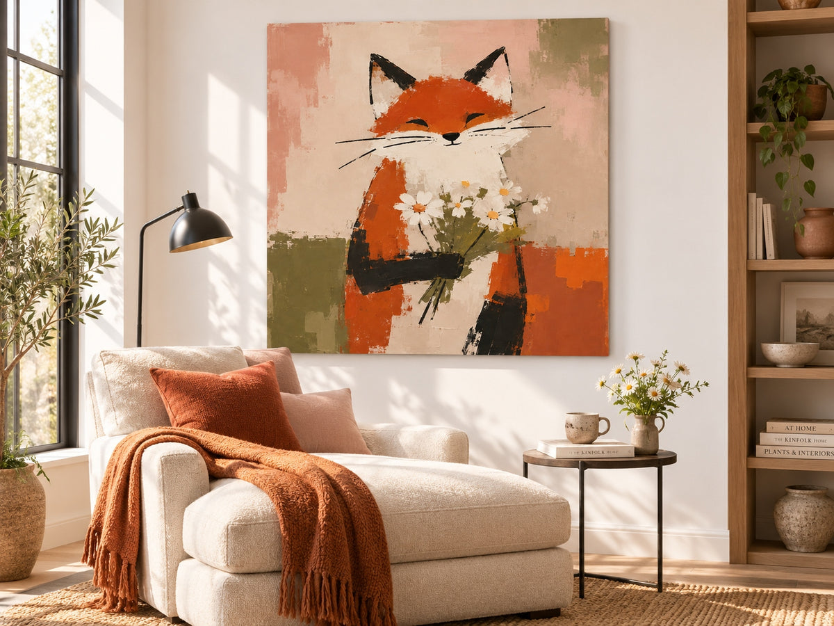 Minimalist Textured Fox Painting In Pastoral Style For Modern Homes