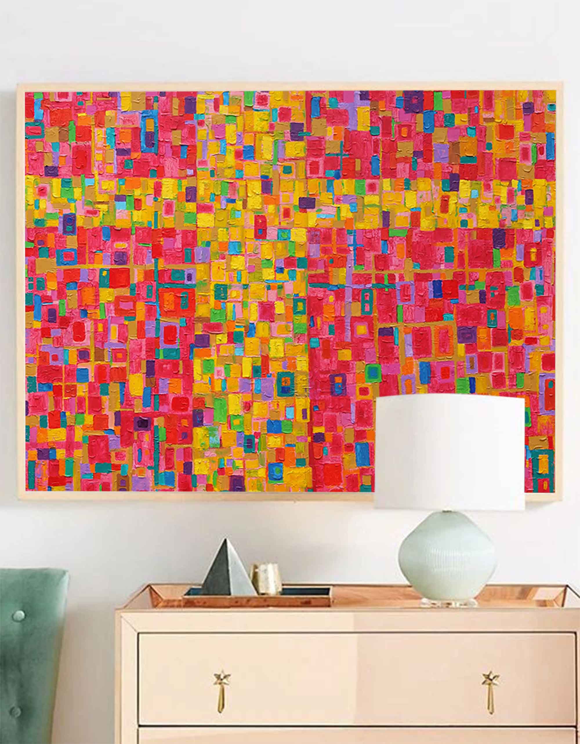 Modern Abstract Geometric Painting Bright Colorful Large Abstract Oil Painting Original Wall Art Home Decoration