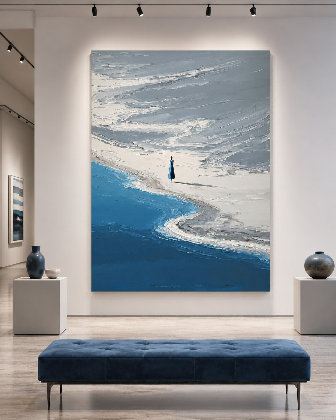 Modern Abstract Seascape Oil Painting With Figure For Living Room Decor