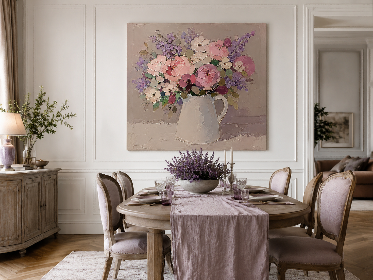 Abstract Impasto Floral Painting In Soft Pink Purple Tones Original Art