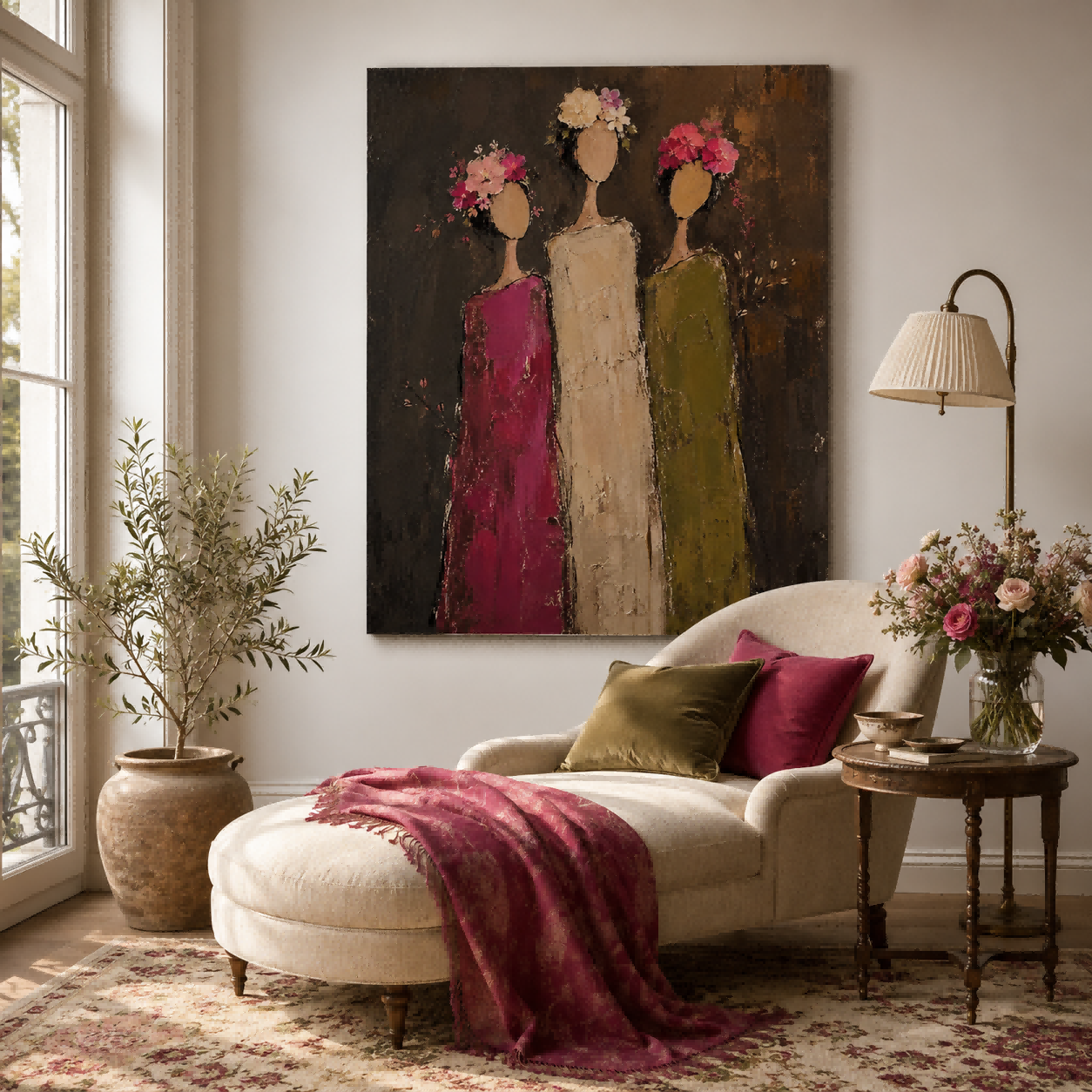 Vintage Floral Women Painting Abstract Silhouette Art For Living Room Decor