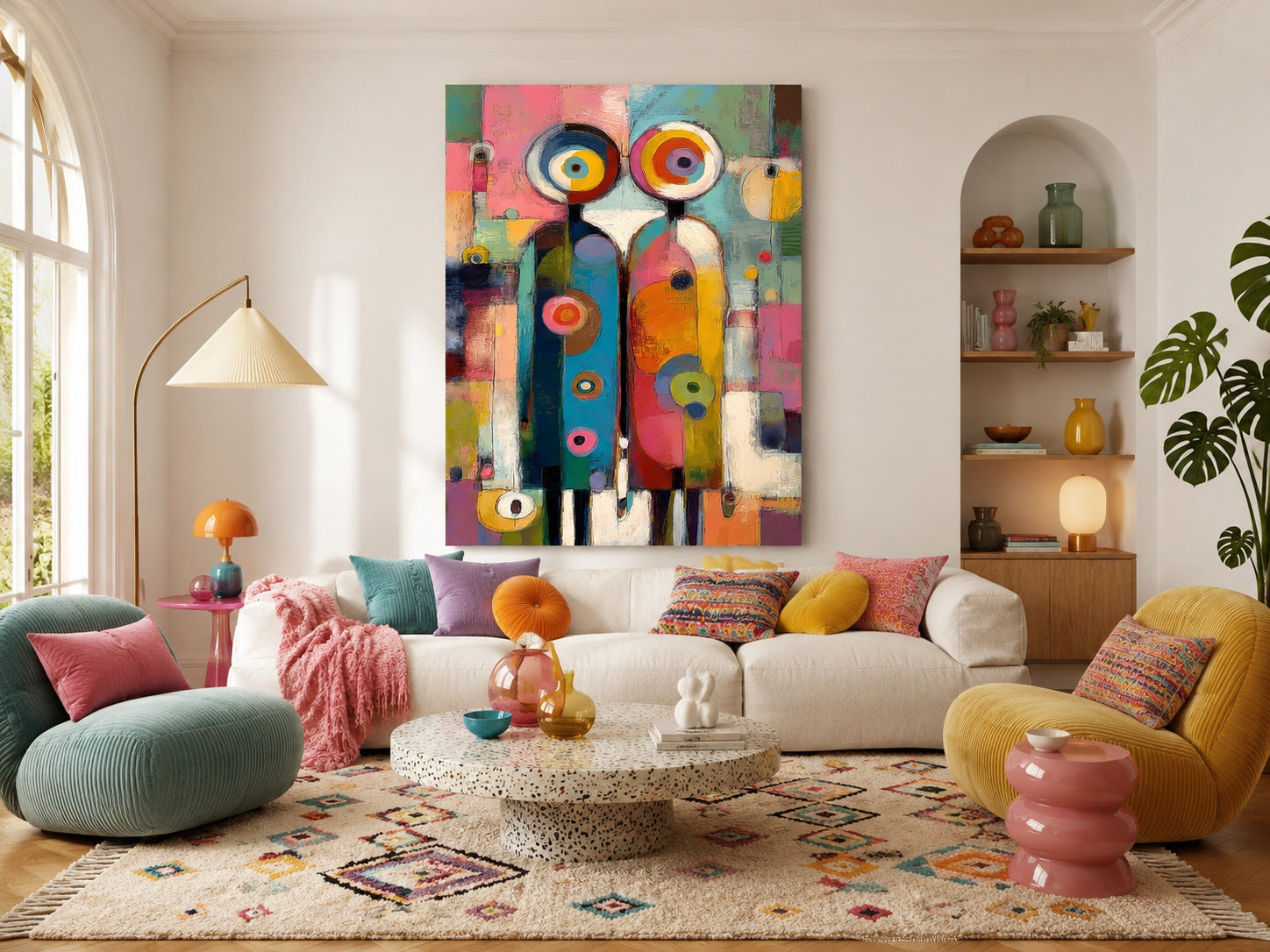 Playful Abstract Figures Art For Eclectic Lounge And Playroom Walls