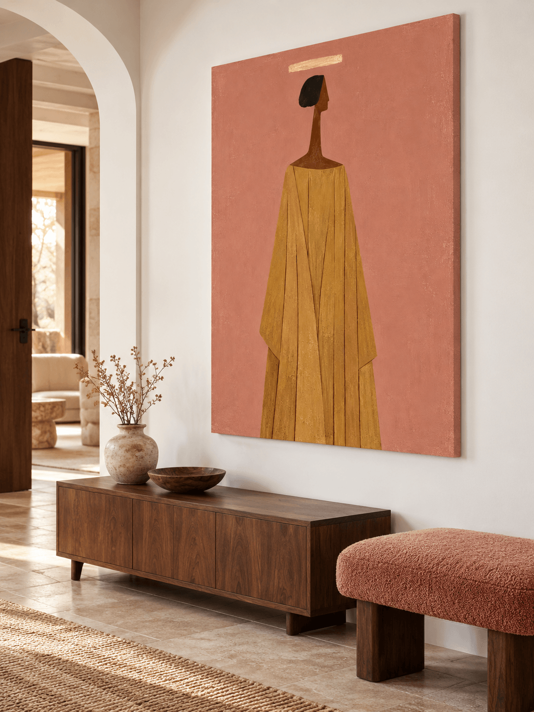 Minimalist Geometric Abstract Painting With Wabi-Sabi Aesthetic Appeal