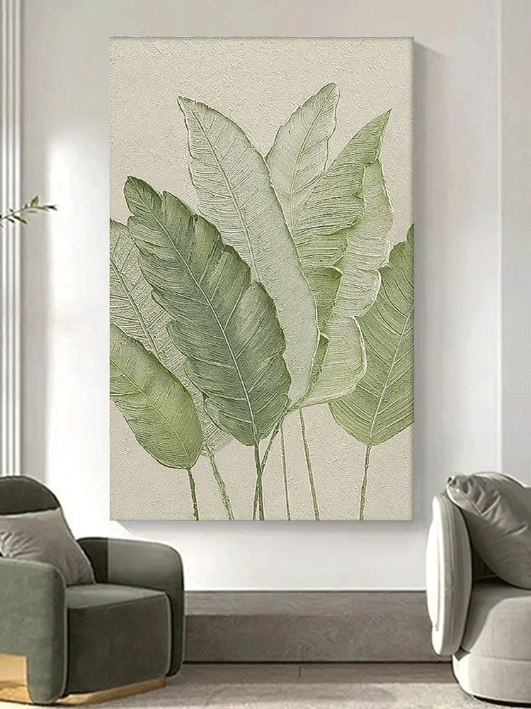 Texture Foliage Long Version Large Abstract Oil Painting Original Green Leaf Wall Art Painting Home Decor