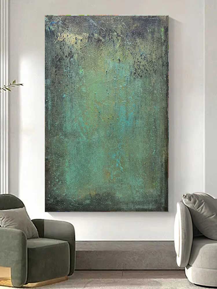 Green Abstract Oil Painting On Canvas Modern Texture Wall Art Large Original Painting For Living Room