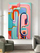 Extra Large Canvas Art Pink Line Original Abstract Oil Painting Modern Wall Art For Living Room