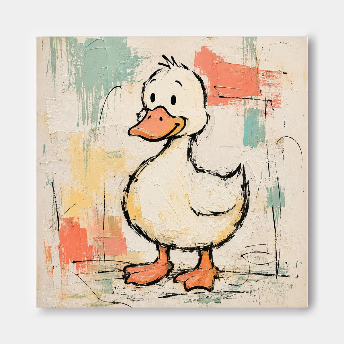 Abstract Graffiti Duck Painting Textured Modern Art For Playful Interiors