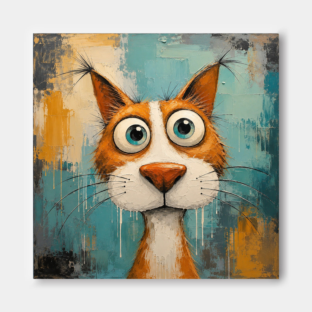 Modern Pop Art Cat Painting Abstract Textured Canvas For Home
